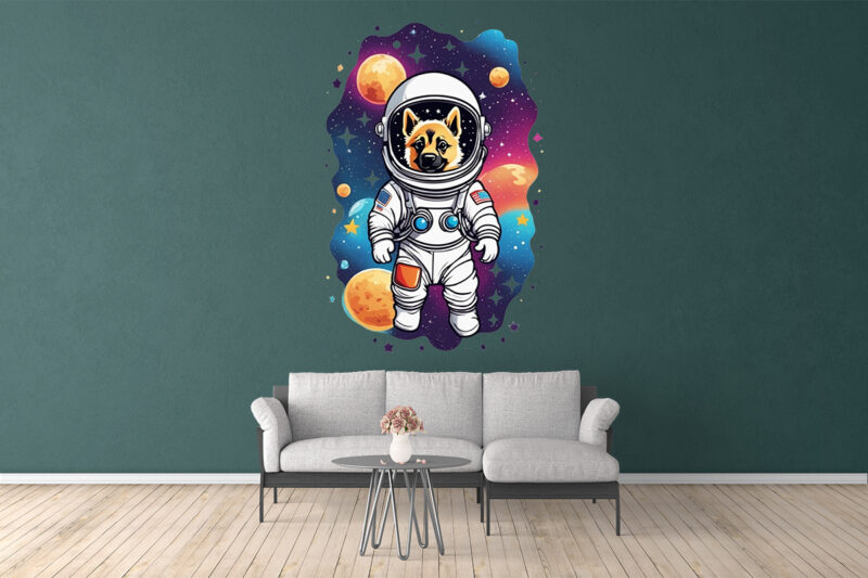 Astronaut Dog in Space Clipart Illustration Bundle for Print on Demand Design