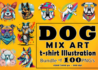 Dog Mix Art Clipart Illustration Bundle for Print on Demand Design