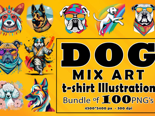 Dog mix art clipart illustration bundle for print on demand design