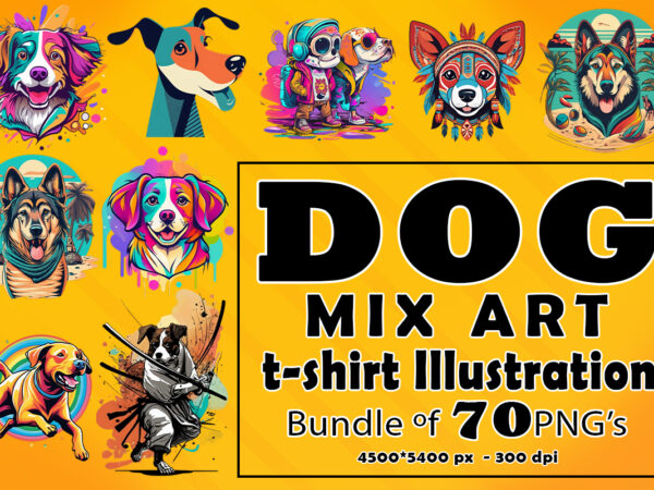 Dog mix art clipart illustration bundle for print on demand design