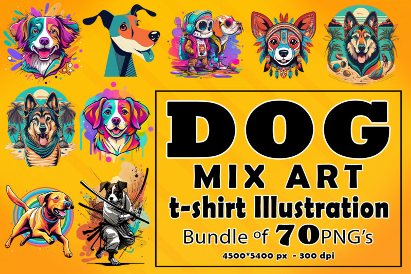 Dog Mix Art Clipart Illustration Bundle for Print on Demand Design