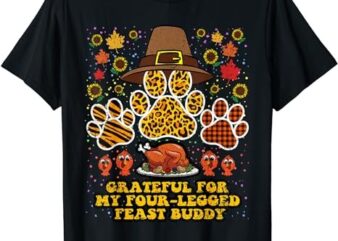 Dog Paw Print Thanksgiving Day Plaid Leopard Print Autumn T-Shirt