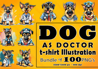 Dog as Doctor Clipart Illustration Bundle for Print on Demand