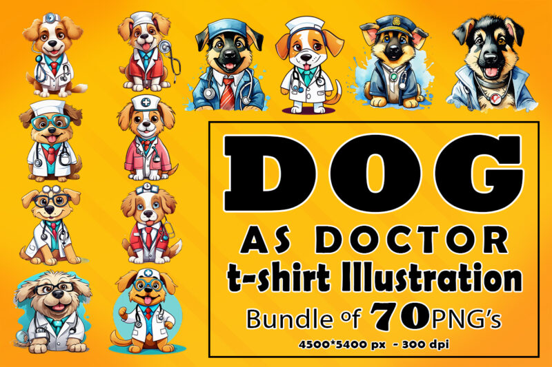 Dog as Doctor Clipart Illustration Bundle