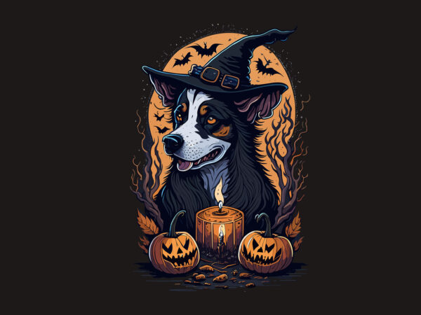 Spooky shepherd dog witch halloween t shirt template vector