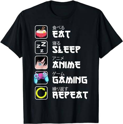 Eat Sleep Anime Gaming Repeat Japan Kawaii Manga Anime Gifts T-Shirt PNG File