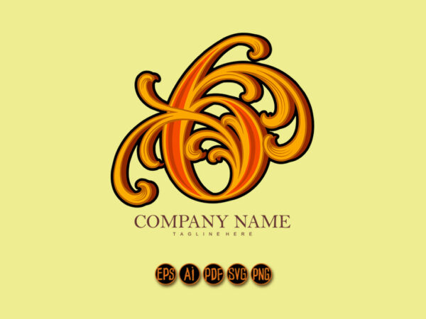 Elegant lettering number 6 monogram logo vector clipart