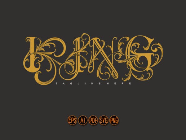 Elegant script king classic lettering vector clipart