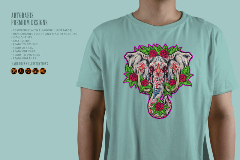 Elephant floral fantasy ornamental beauty - Buy t-shirt designs