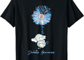 Faith Cute Elephants Sunflower Diabetes Awareness T-Shirt PNG File