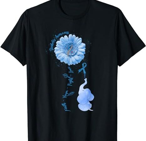 Faith hope fight love elephant sunflower diabetes awareness t-shirt