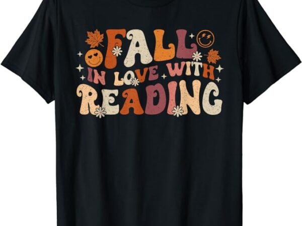 Fall in love with reading autum thanksgiving teacher kids t-shirt