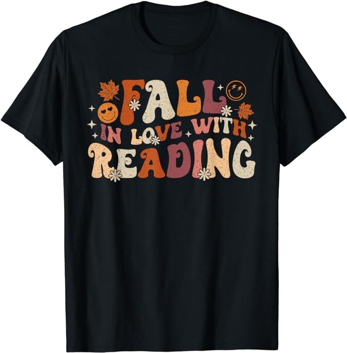 Fall In Love With Reading Autum Thanksgiving Teacher Kids T-Shirt
