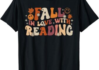 Fall In Love With Reading Autum Thanksgiving Teacher Kids T-Shirt