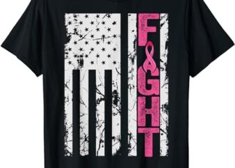 Fight Breast Survivor American Flag Breast Cancer Awareness T-Shirt PNG File