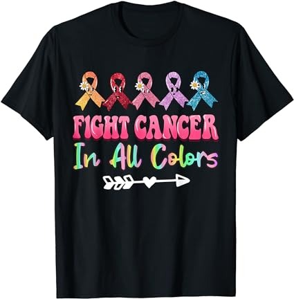 Fight cancer in all color feather breast cancer awareness t-shirt png file