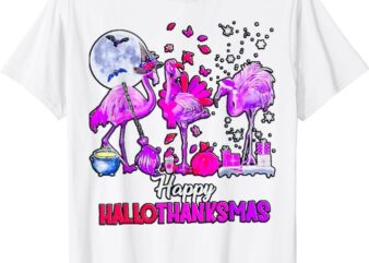 Flamingo Happy HalloThanksmas Funny Halloween Thanksgiving T-Shirt