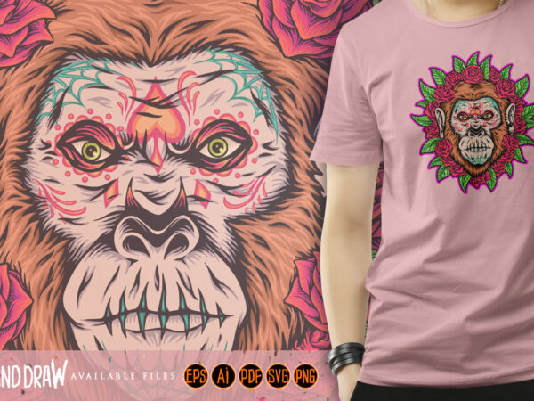 Floral ornaments monkey muertos t shirt graphic design Floral ornaments monkey muertos t shirt graphic design