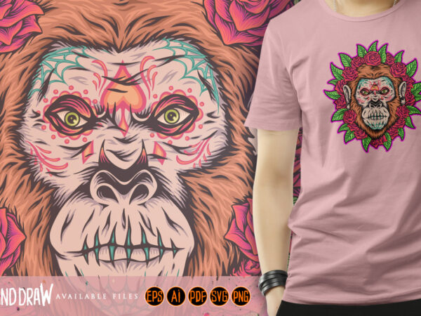 Floral ornaments monkey muertos t shirt graphic design