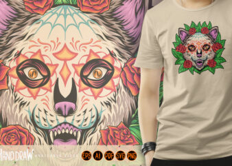 Floral wilderness muerte bear head t shirt graphic design