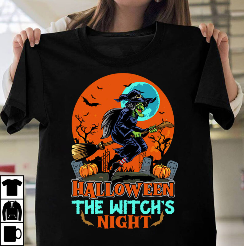 Halloween The Witch Night T-shirt Design, Halloween SVG T-shirt Design Bundle ,MEGA HALLOWEEN BUNDLE 2, 130 Designs, Heather Roberts Art Bundle, Halloween svg, Fall svg, Thanksgiving svg, Cut Files Cricut,