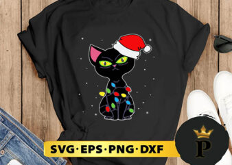 Funny Black Cat Christmas Lights Jolly Christmas Family SVG, Merry Christmas SVG, Xmas SVG PNG DXF EPS t shirt graphic design