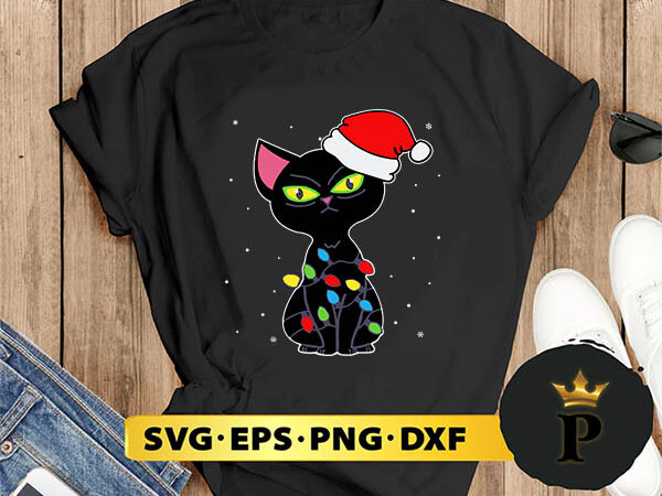 Funny black cat christmas lights jolly christmas family svg, merry christmas svg, xmas svg png dxf eps t shirt graphic design