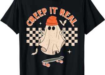 Funny Creep It Real Cute Ghost Skateboard Halloween Costume T-Shirt
