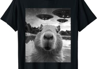 Funny Graphic Tee Capybara Selfie with UFOs Weird T-Shirt png file
