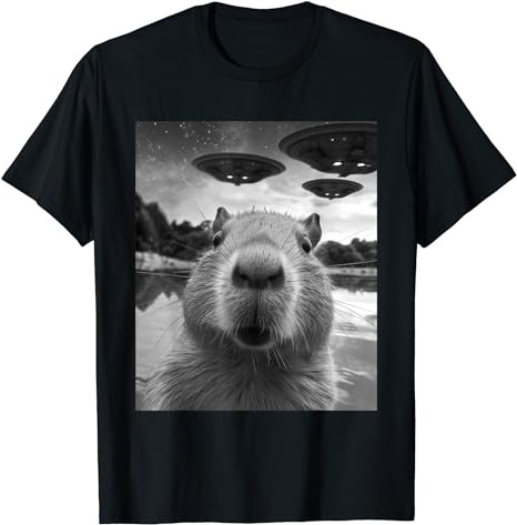 Funny Graphic Tee Capybara Selfie with UFOs Weird T-Shirt png file ...