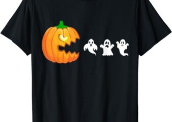 Funny Halloween Pumpkin Eating Ghost, Gamer Men Women Kids T-Shirt PNG File