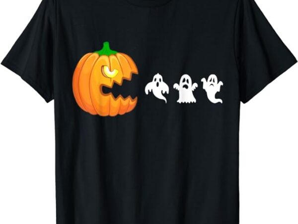 Funny halloween pumpkin eating ghost, gamer men women kids t-shirt png file
