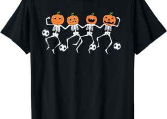 Funny Halloween Soccer Player Pumpkin Skeletons Kids T-Shirt