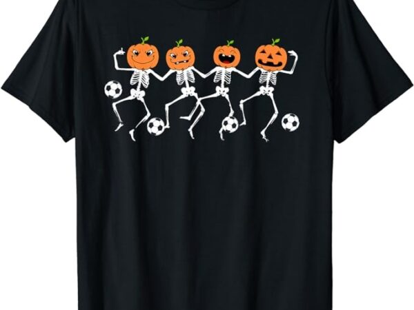 Funny halloween soccer player pumpkin skeletons kids t-shirt