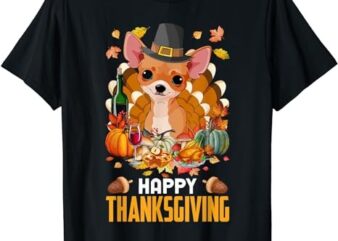 Funny Pilgrim Chihuahua Dog Turkey Happy Thanksgiving Day T-Shirt