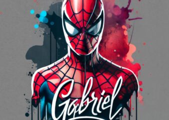 Gabriel t-shirt design, Spiderman. watercolor splash, with name”Gabriel” PNG File