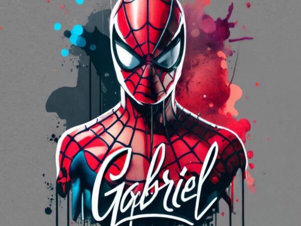 Gabriel t-shirt design, spiderman. watercolor splash, with name”gabriel” png file
