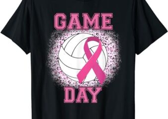 Game Day Pink Ribbon Volleyball Tackle Breast Cancer Warrior T-Shirt