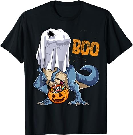 Ghost Dinosaur T rex Funny Boo Halloween Boys Men Pumpkin T-Shirt PNG File