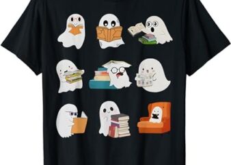 Ghost Reading Teacher Halloween Librarian Book Lover School T-Shirt PNG File