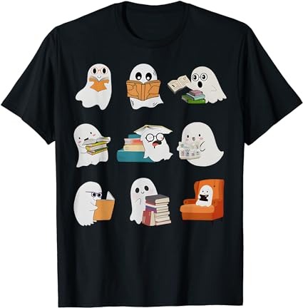 Ghost reading teacher halloween librarian book lover school t-shirt png file