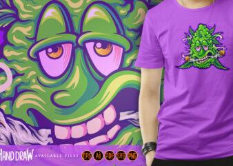 Giggling green cannabis bud monster joy t shirt design template