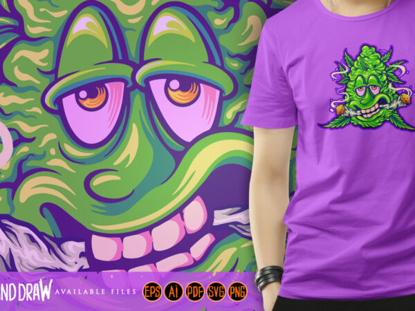 Giggling green cannabis bud monster joy t shirt design template