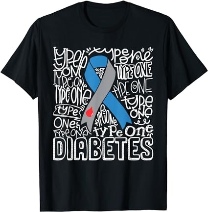 Grey and blue ribbon typography type 1 diabetes awareness t-shirt png file