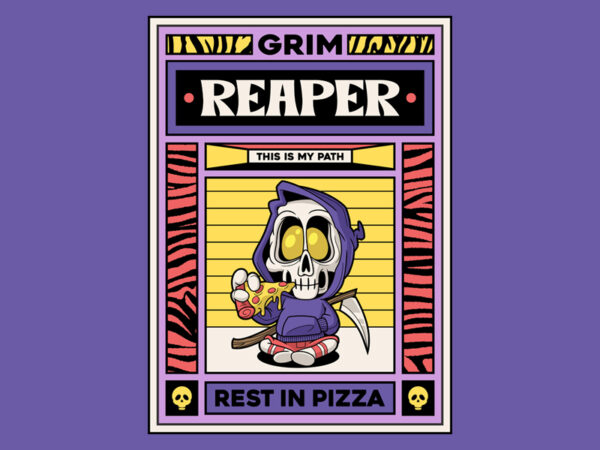 Grim reaper pizza t shirt design template