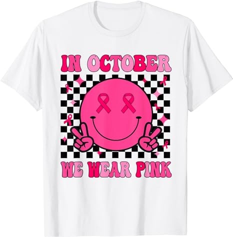 Groovy Breast Cancer Awareness In October We Wear Pink T-Shirt PNG File