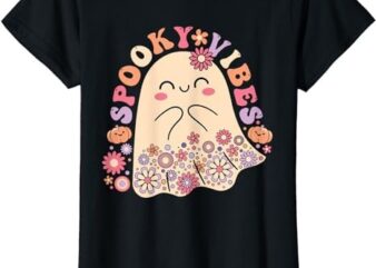 Groovy Cute Kawaii Ghost Floral Spooky Vibes Hippie Pumpkin T-Shirt PNG File