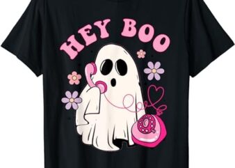 Groovy Hey Boo Cute Ghost Funny Halloween Girls Women Kids T-Shirt PNG File