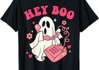 Groovy Hey Boo Cute Ghost Funny Halloween Mens Womens Kids T-Shirt PNG File