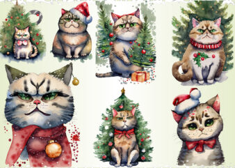 Grumpy Christmas Cat Sublimation Bundle t shirt design template